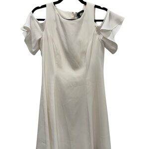 White House Black Market White Cold-Shoulder Ruffle Dress